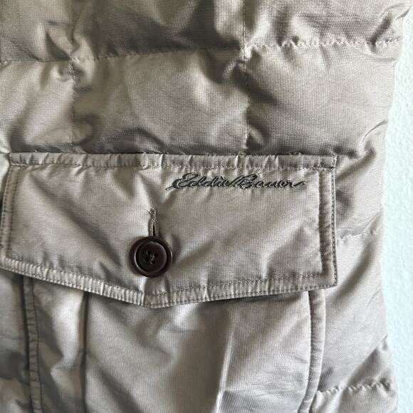 Eddie Bauer Down Puffer Vest Taupe Full Zip pockets stylish Warm Womens XL GUC - Picture 2 of 5